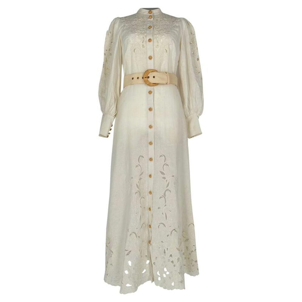 Zimmermann Freja Embroidered Maxi Dress in White Linen